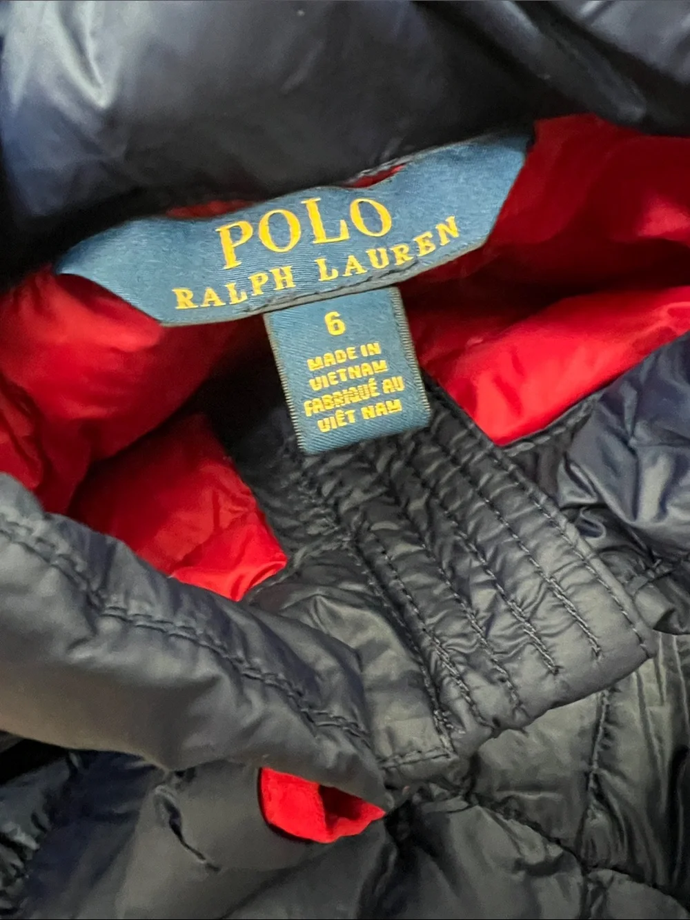 Ralph Lauren Polo Blue Red Quilted Nylon Down Vest Size 6